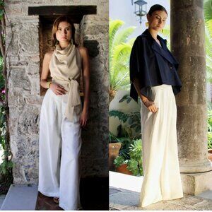 RECREO SAN MIGUEL Linen Parker Pant Coastal Flowy White Size 1 (US S/M)